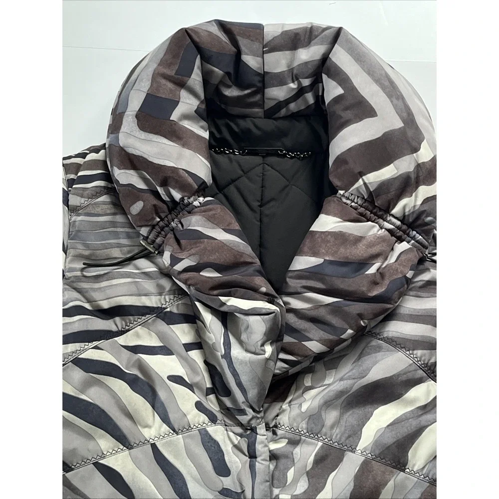 Elie Tahari Camo Puffer Quilted Vest Mock Collar Pockets Sz M Spring Evening - Picture 6 of 16